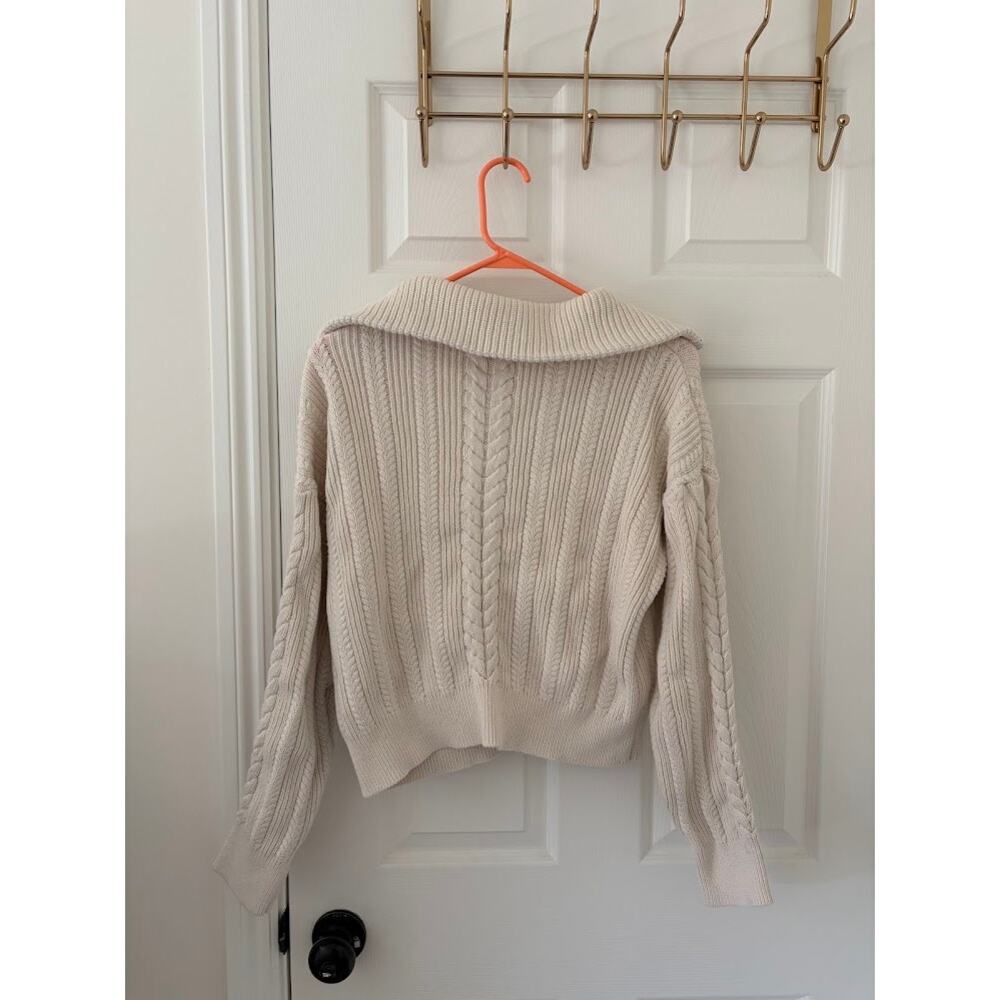 Reformation Lucca Cable Knit Half-Zip Sweater in Natural - Picture 2 of 3